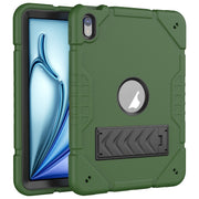 For iPad Air 11 2025 / 2024 Armor Holder Silicone Hybrid PC Tablet Case(Army Green Black)