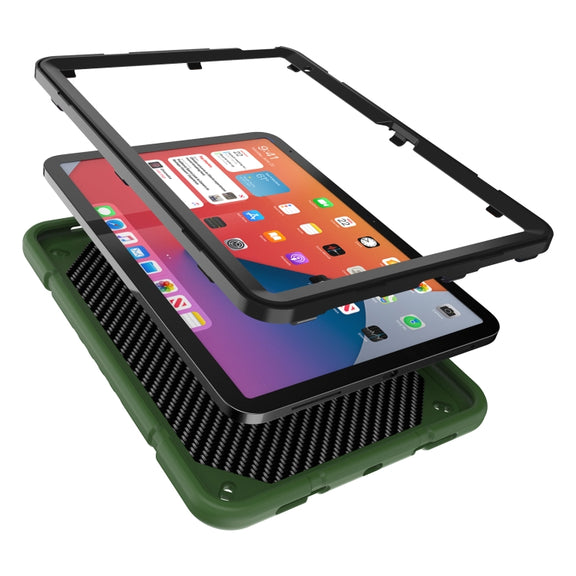 For iPad Air 11 2025 / 2024 Armor Holder Silicone Hybrid PC Tablet Case(Army Green Black)
