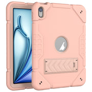 For iPad Air 11 2025 / 2024 Armor Holder Silicone Hybrid PC Tablet Case(Rose Gold)