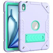 For iPad Air 11 2024 Armor Holder Silicone Hybrid PC Tablet Case(Purple Mint Green)