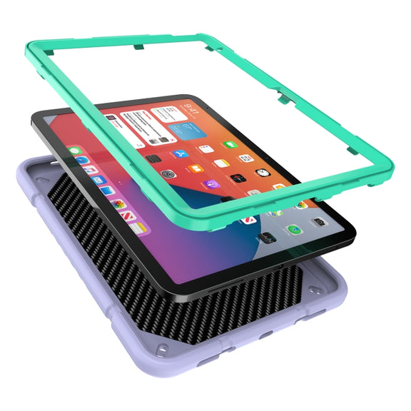 For iPad Air 11 2024 Armor Holder Silicone Hybrid PC Tablet Case(Purple Mint Green)
