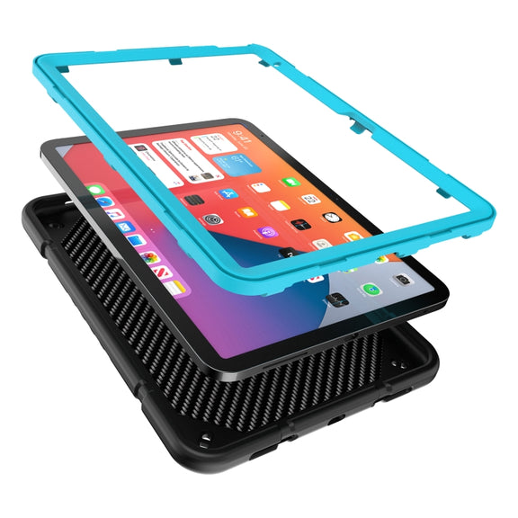For iPad Air 11 2024 Armor Holder Silicone Hybrid PC Tablet Case(Black Blue)