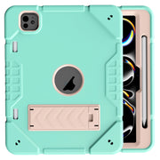 For iPad Pro 11 2024 Armor Holder Silicone Hybrid PC Tablet Case(Mint Green Gold)