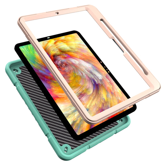 For iPad Pro 11 2024 Armor Holder Silicone Hybrid PC Tablet Case(Mint Green Gold)