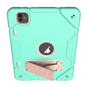 For iPad Pro 11 2024 Armor Holder Silicone Hybrid PC Tablet Case(Mint Green Gold)