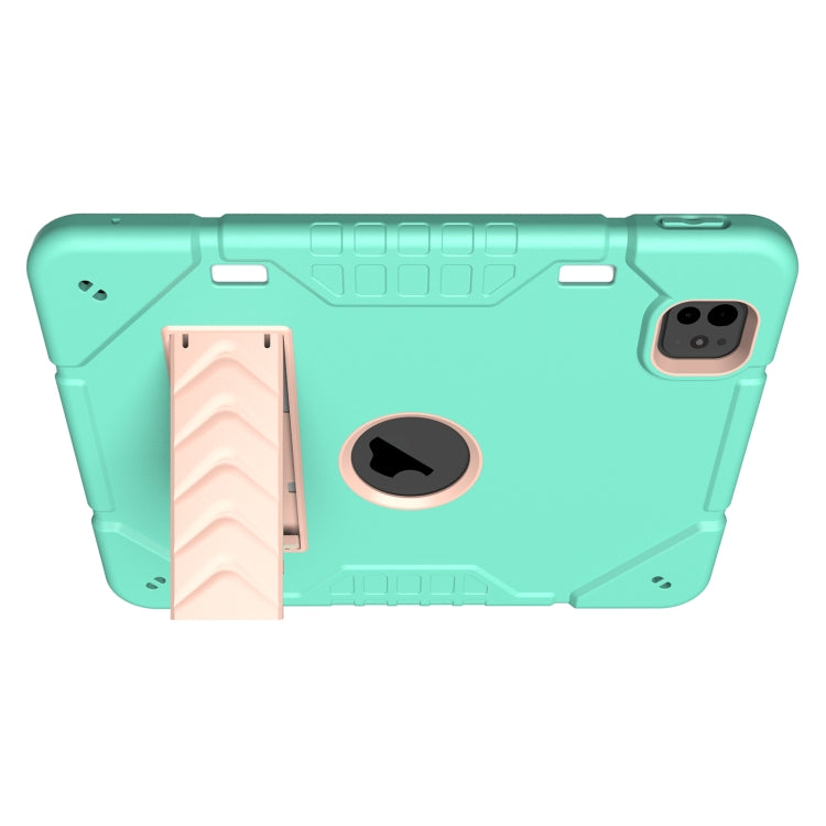 For iPad Pro 11 2024 Armor Holder Silicone Hybrid PC Tablet Case(Mint Green Gold)