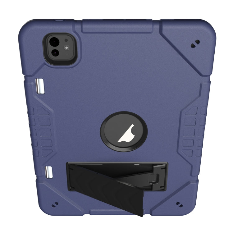 For iPad Pro 11 2024 Armor Holder Silicone Hybrid PC Tablet Case(Navy Blue Black)