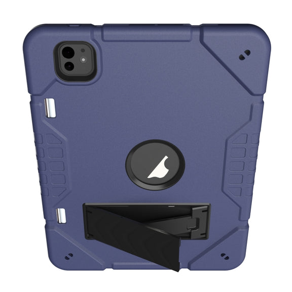 For iPad Pro 11 2024 Armor Holder Silicone Hybrid PC Tablet Case(Navy Blue Black)