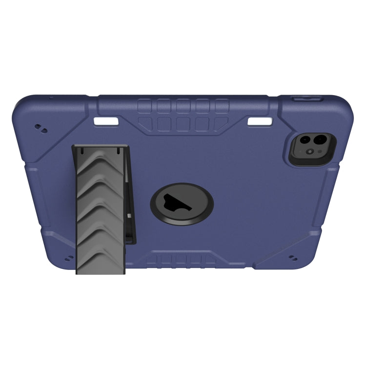 For iPad Pro 11 2024 Armor Holder Silicone Hybrid PC Tablet Case(Navy Blue Black)