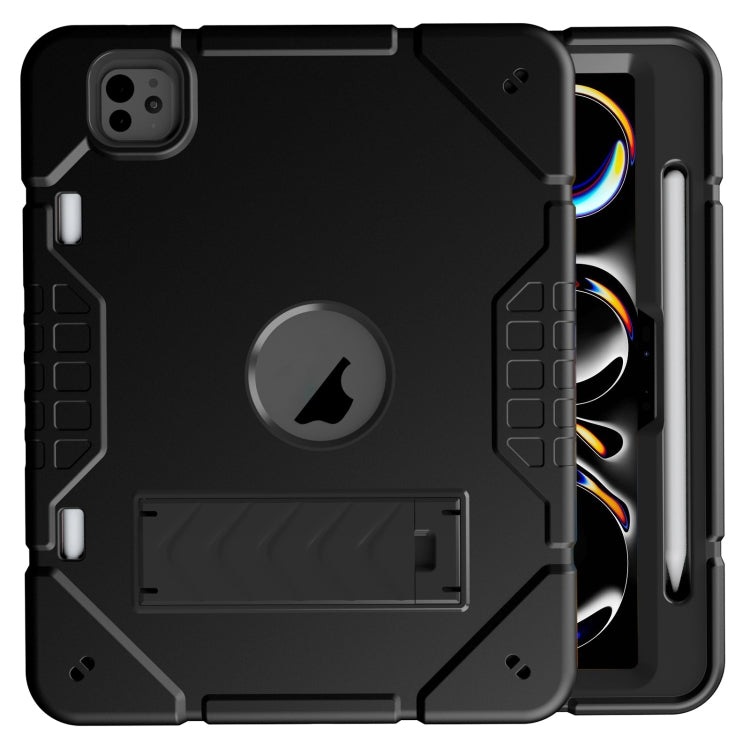 For iPad Pro 11 2024 Armor Holder Silicone Hybrid PC Tablet Case(Black)