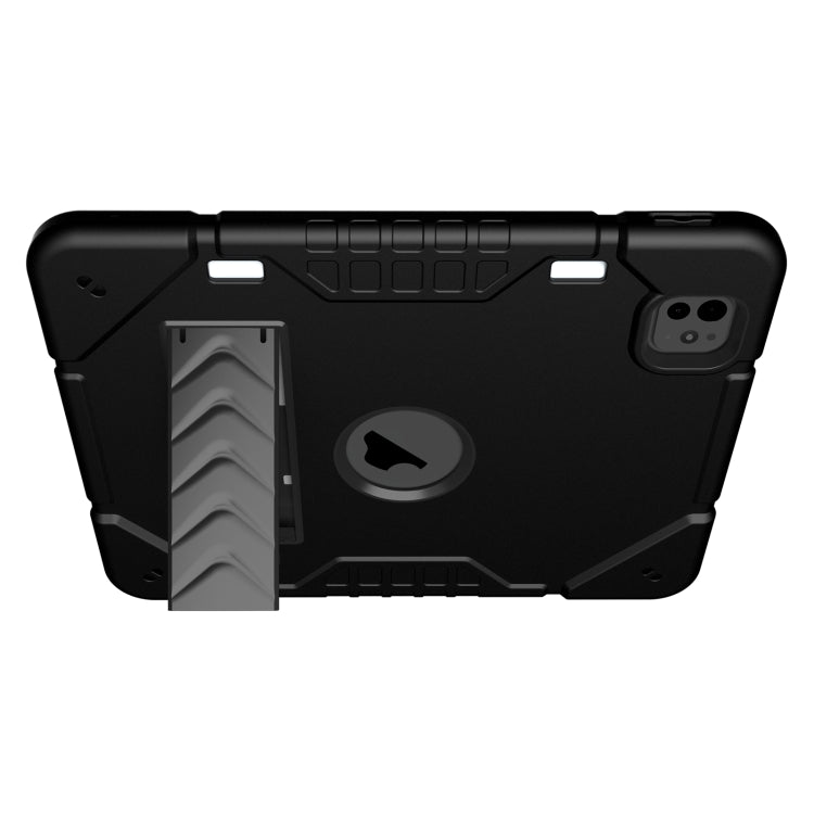 For iPad Pro 11 2024 Armor Holder Silicone Hybrid PC Tablet Case(Black)