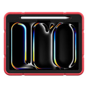 For iPad Pro 11 2024 Armor Holder Silicone Hybrid PC Tablet Case(Red Black)