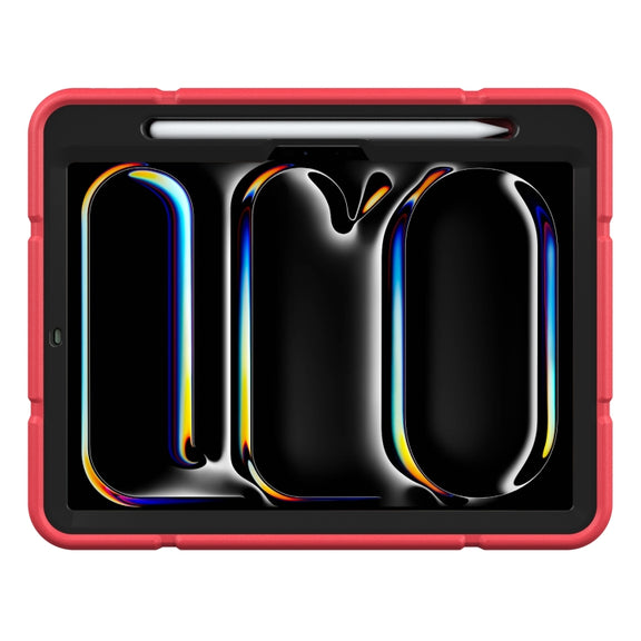 For iPad Pro 11 2024 Armor Holder Silicone Hybrid PC Tablet Case(Red Black)