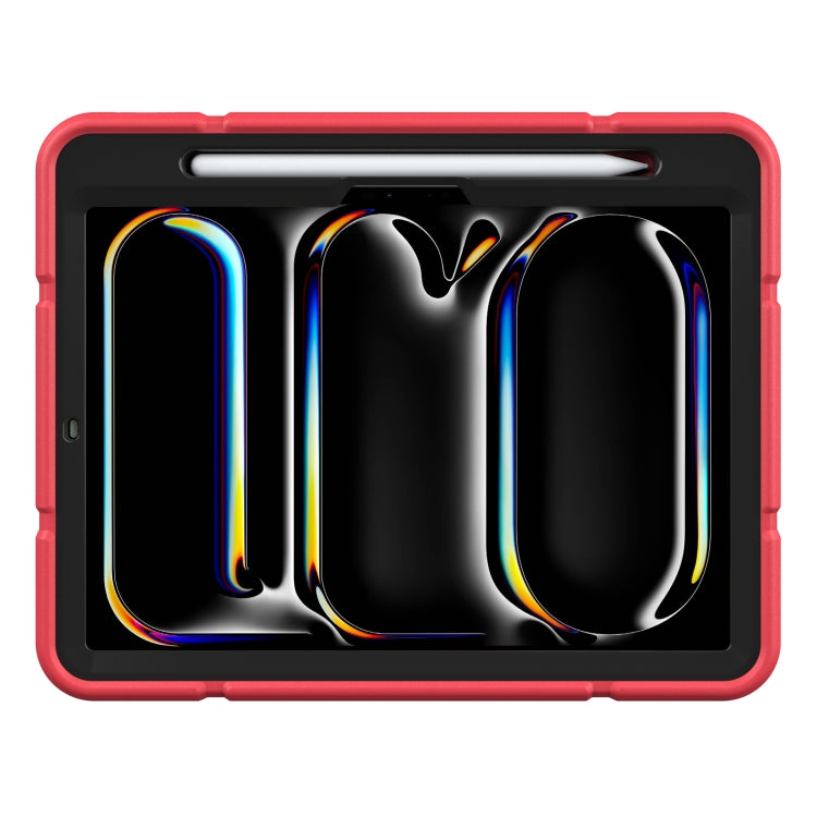 For iPad Pro 11 2024 Armor Holder Silicone Hybrid PC Tablet Case(Red Black)