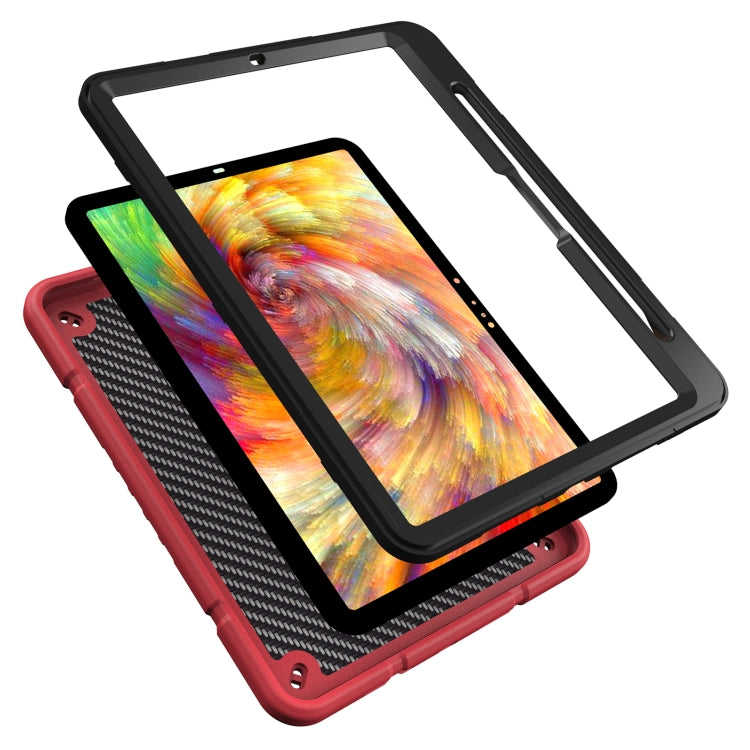 For iPad Pro 11 2024 Armor Holder Silicone Hybrid PC Tablet Case(Red Black)