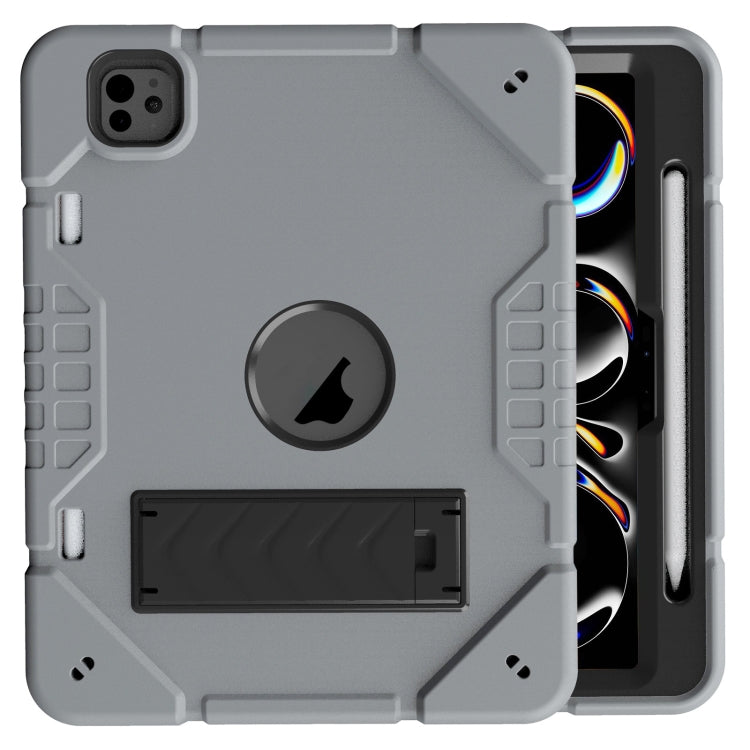 For iPad Pro 11 2024 Armor Holder Silicone Hybrid PC Tablet Case(Grey Black)