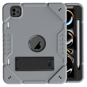 For iPad Pro 11 2024 Armor Holder Silicone Hybrid PC Tablet Case(Grey Black)