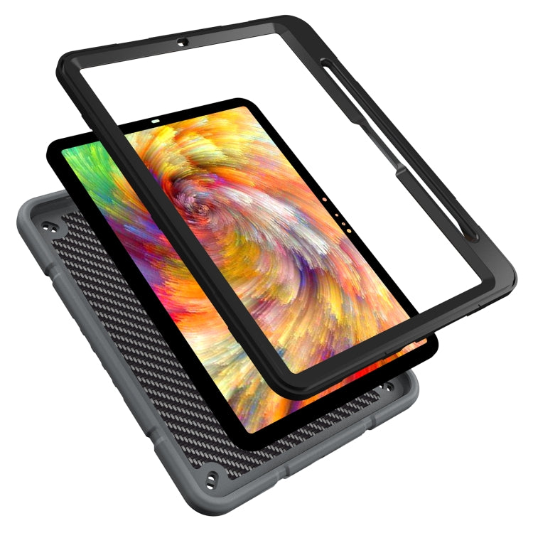 For iPad Pro 11 2024 Armor Holder Silicone Hybrid PC Tablet Case(Grey Black)