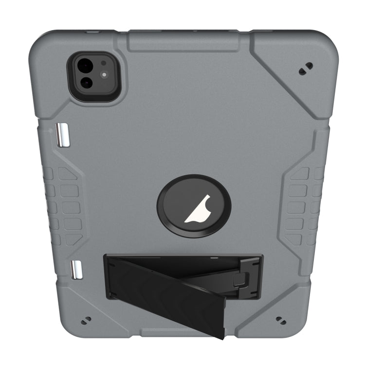 For iPad Pro 11 2024 Armor Holder Silicone Hybrid PC Tablet Case(Grey Black)