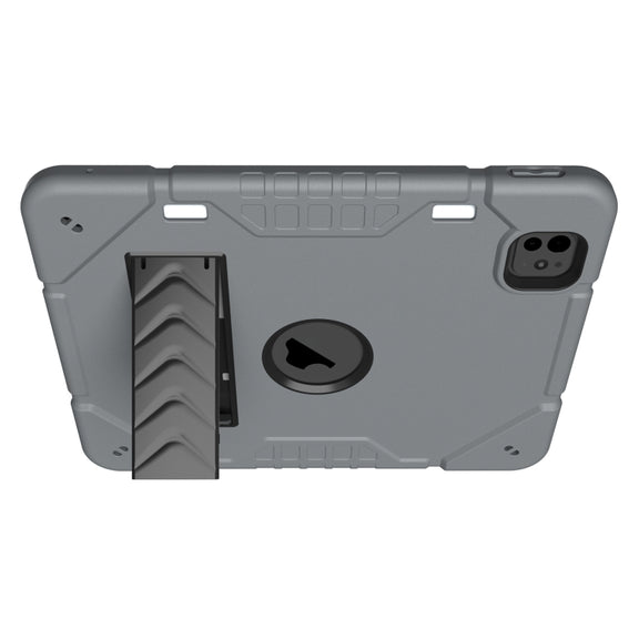For iPad Pro 11 2024 Armor Holder Silicone Hybrid PC Tablet Case(Grey Black)