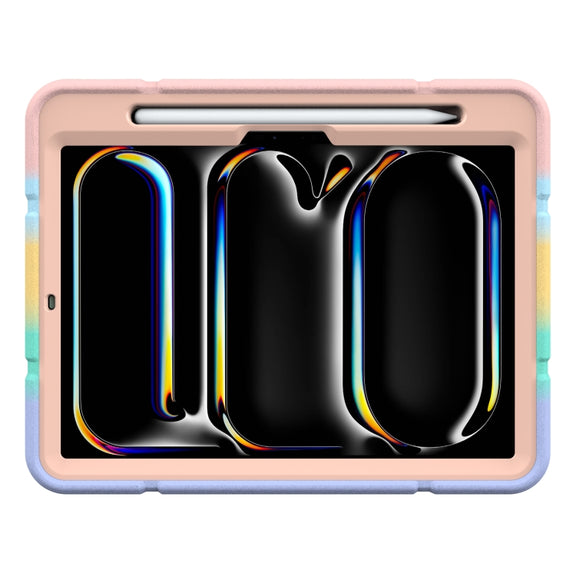 For iPad Pro 11 2024 Armor Holder Silicone Hybrid PC Tablet Case(Gradient Color Gold)