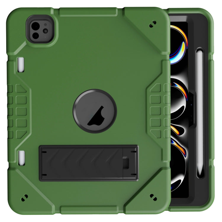 For iPad Pro 11 2024 Armor Holder Silicone Hybrid PC Tablet Case(Army Green Black)