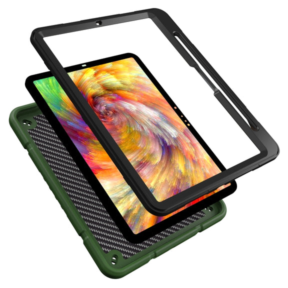 For iPad Pro 11 2024 Armor Holder Silicone Hybrid PC Tablet Case(Army Green Black)