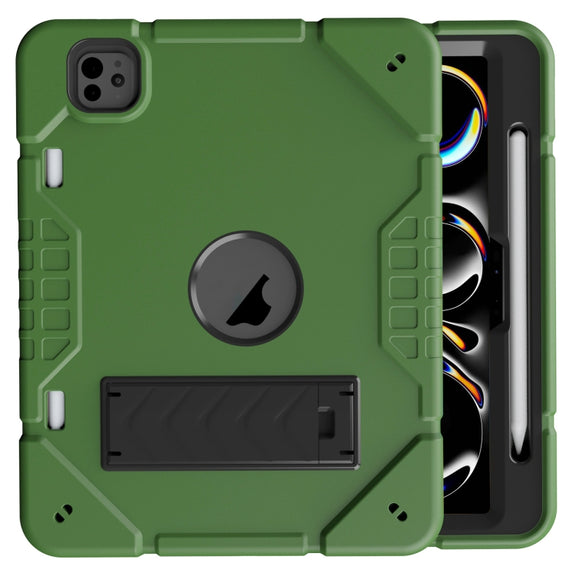 For iPad Pro 11 2024 Armor Holder Silicone Hybrid PC Tablet Case(Army Green Black)