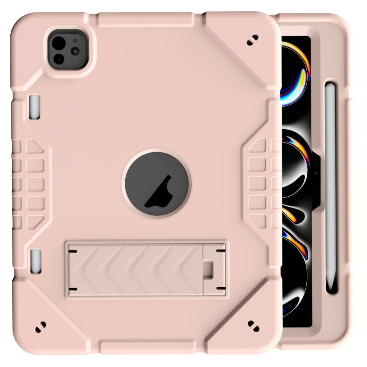 For iPad Pro 11 2024 Armor Holder Silicone Hybrid PC Tablet Case(Rose Gold)