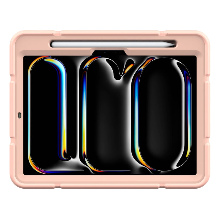 For iPad Pro 11 2024 Armor Holder Silicone Hybrid PC Tablet Case(Rose Gold)