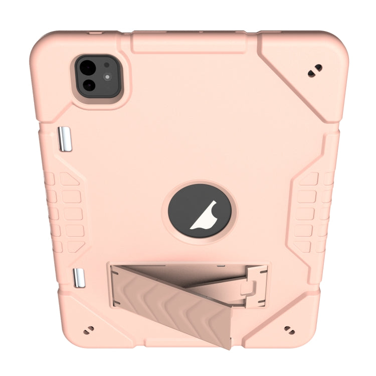 For iPad Pro 11 2024 Armor Holder Silicone Hybrid PC Tablet Case(Rose Gold)