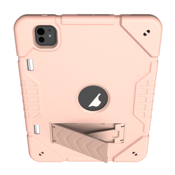 For iPad Pro 11 2024 Armor Holder Silicone Hybrid PC Tablet Case(Rose Gold)