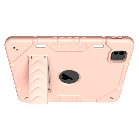 For iPad Pro 11 2024 Armor Holder Silicone Hybrid PC Tablet Case(Rose Gold)