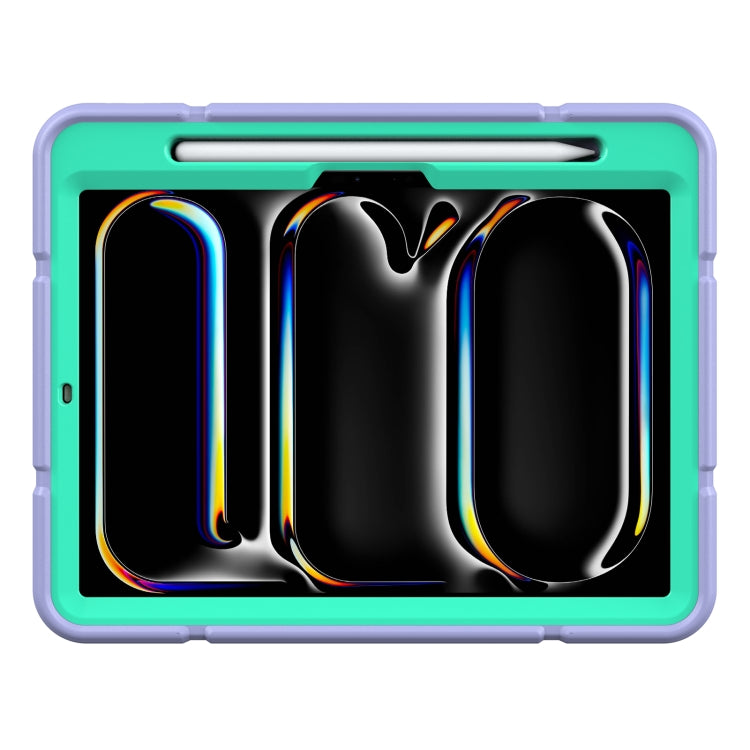 For iPad Pro 11 2024 Armor Holder Silicone Hybrid PC Tablet Case(Purple Mint Green)