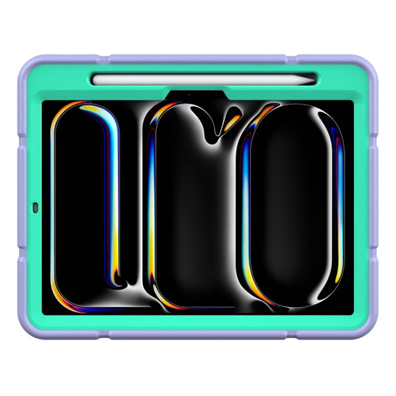 For iPad Pro 11 2024 Armor Holder Silicone Hybrid PC Tablet Case(Purple Mint Green)