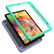 For iPad Pro 11 2024 Armor Holder Silicone Hybrid PC Tablet Case(Purple Mint Green)