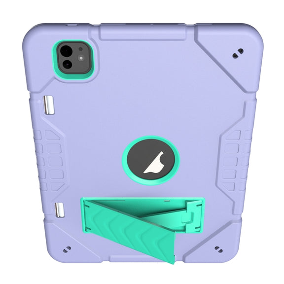 For iPad Pro 11 2024 Armor Holder Silicone Hybrid PC Tablet Case(Purple Mint Green)