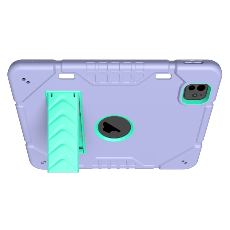 For iPad Pro 11 2024 Armor Holder Silicone Hybrid PC Tablet Case(Purple Mint Green)