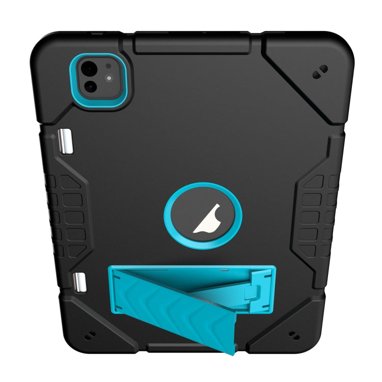 For iPad Pro 11 2024 Armor Holder Silicone Hybrid PC Tablet Case(Black Blue)