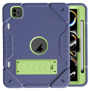 For iPad Pro 11 2024 Armor Holder Silicone Hybrid PC Tablet Case(Navy Yellow Green)