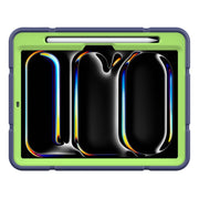 For iPad Pro 11 2024 Armor Holder Silicone Hybrid PC Tablet Case(Navy Yellow Green)
