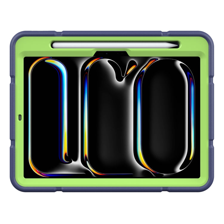 For iPad Pro 11 2024 Armor Holder Silicone Hybrid PC Tablet Case(Navy Yellow Green)