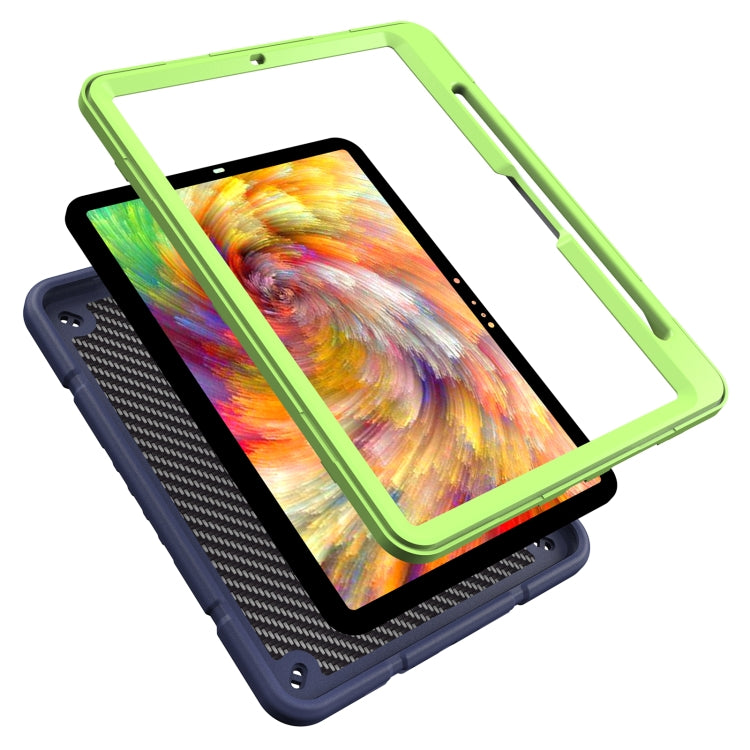For iPad Pro 11 2024 Armor Holder Silicone Hybrid PC Tablet Case(Navy Yellow Green)