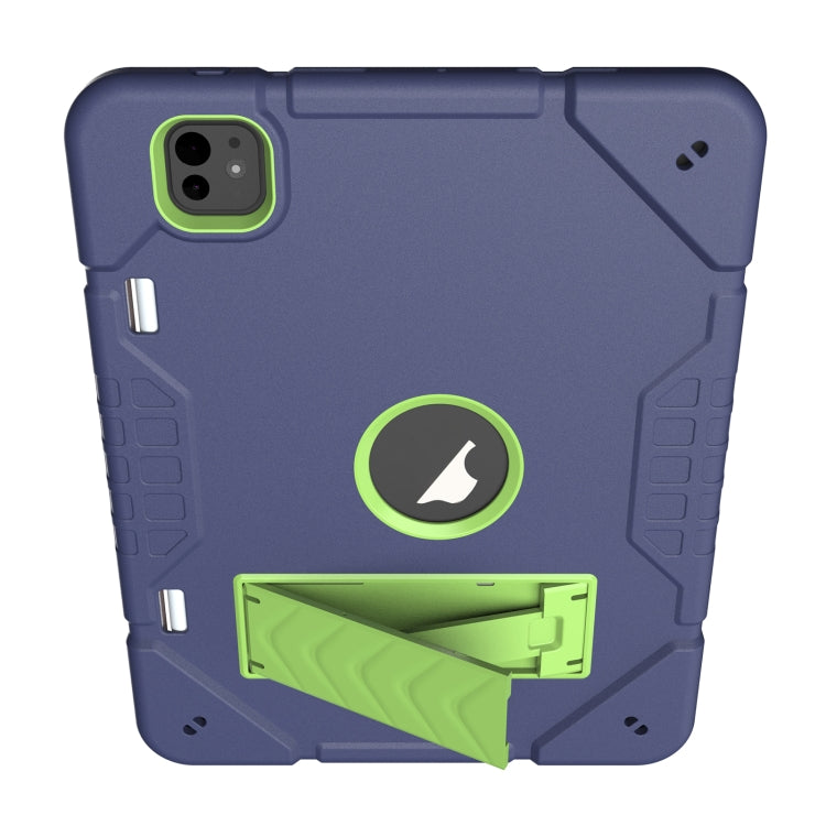 For iPad Pro 11 2024 Armor Holder Silicone Hybrid PC Tablet Case(Navy Yellow Green)