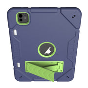 For iPad Pro 11 2024 Armor Holder Silicone Hybrid PC Tablet Case(Navy Yellow Green)