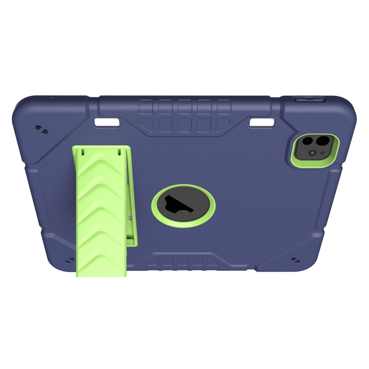 For iPad Pro 11 2024 Armor Holder Silicone Hybrid PC Tablet Case(Navy Yellow Green)