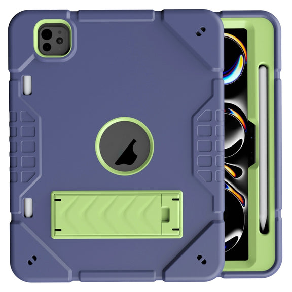 For iPad Pro 11 2024 Armor Holder Silicone Hybrid PC Tablet Case(Navy Yellow Green)