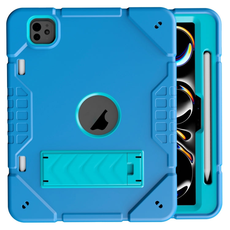 For iPad Pro 11 2024 Armor Holder Silicone Hybrid PC Tablet Case(Blue)