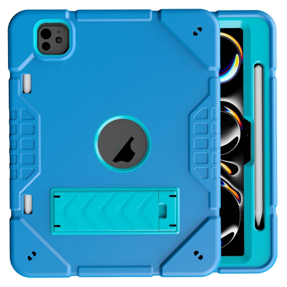For iPad Pro 11 2024 Armor Holder Silicone Hybrid PC Tablet Case(Blue)