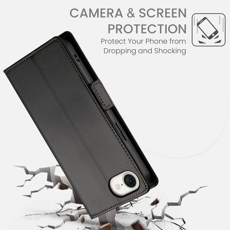 For iPhone 16e Side Buckle Magnetic Frosted Leather Phone Case(Black)
